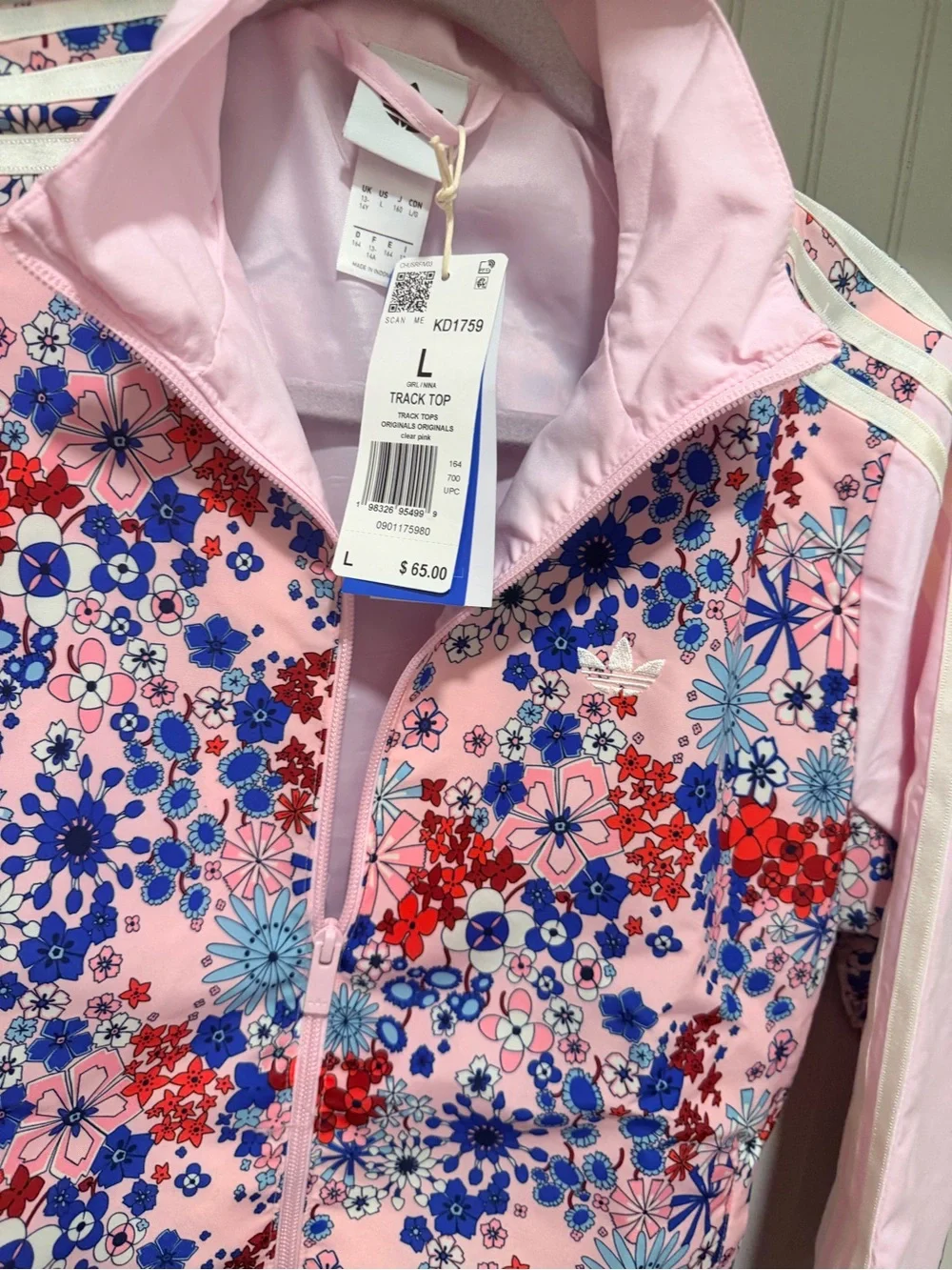 ADIDAS ORIGINALS X LIBERTY LONDON Pink Floral Track Jacket with Blue & Red